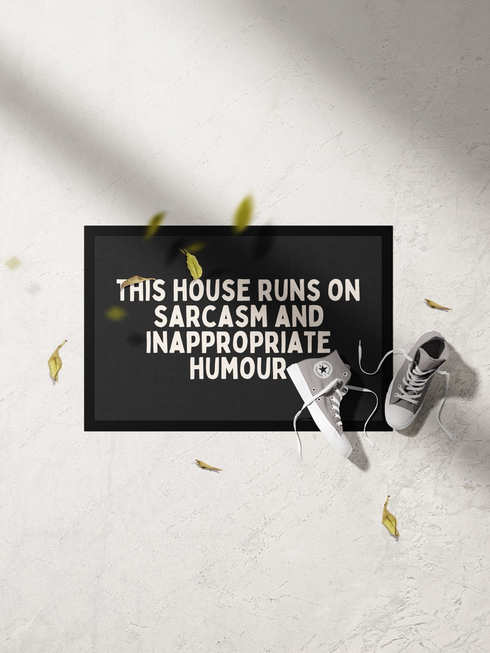 This House Runs on Sarcasm And Inappropriate Humour | Cream and Charcoal | Indoor Door Mat