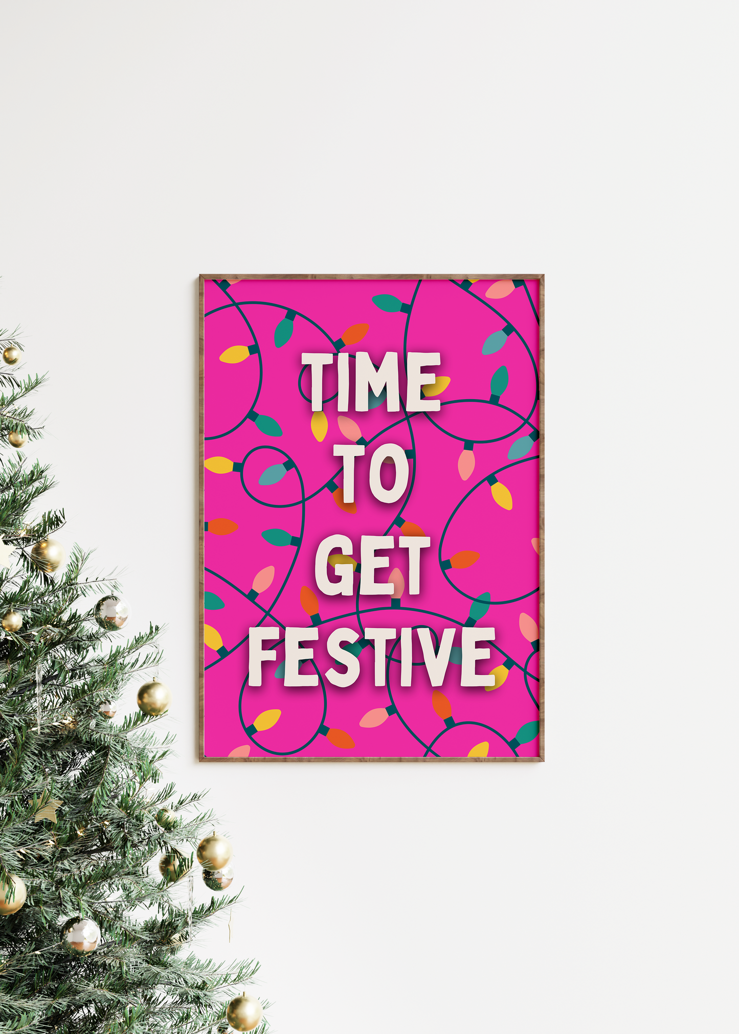 Time To Get Festive | White and Hot Pink | Christmas Art Print