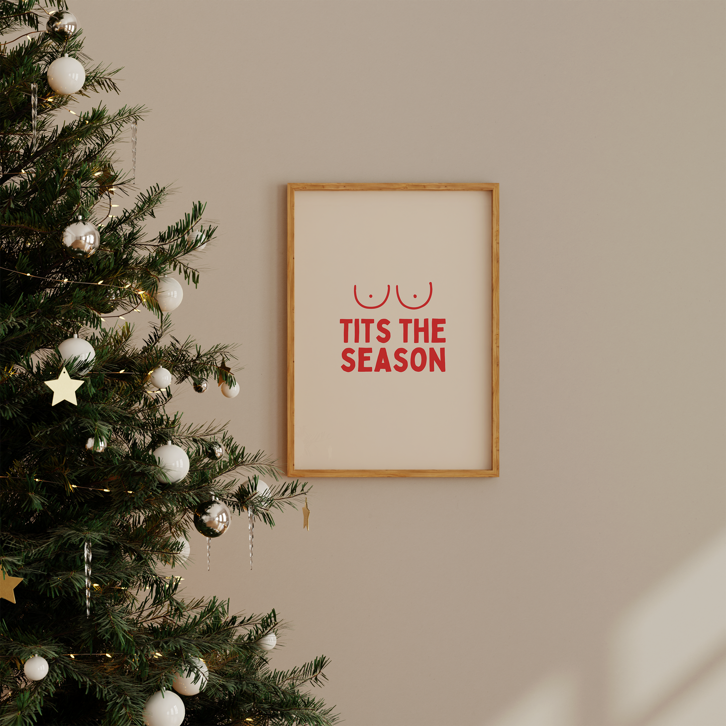 Tits The Season | Red and Cream | Christmas Art Print