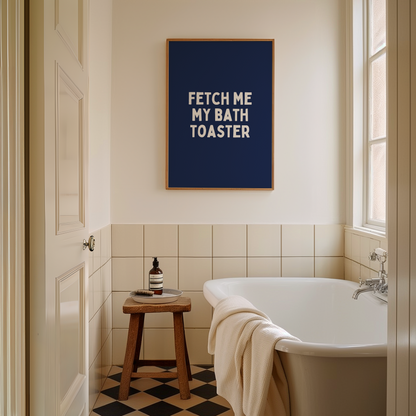 Fetch Me My Toaster Bath | White and Navy | Art Print