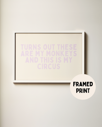 Framed | Turns Out These Are My Monkeys | Lilac and Cream | Landscape | Art Print