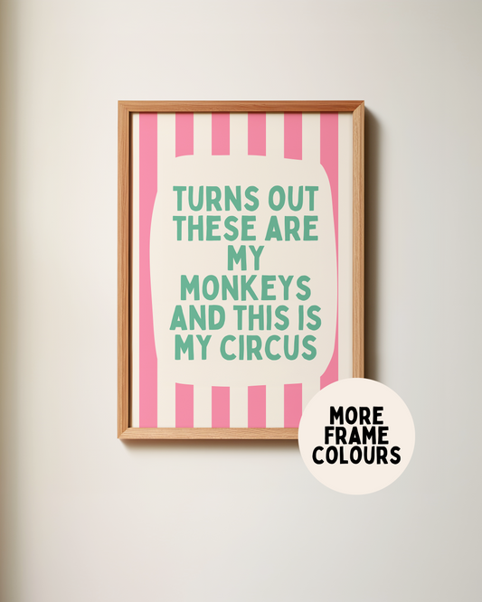 Framed | Turns Out These Are My Monkeys | Watermelon and Teal | Art Print