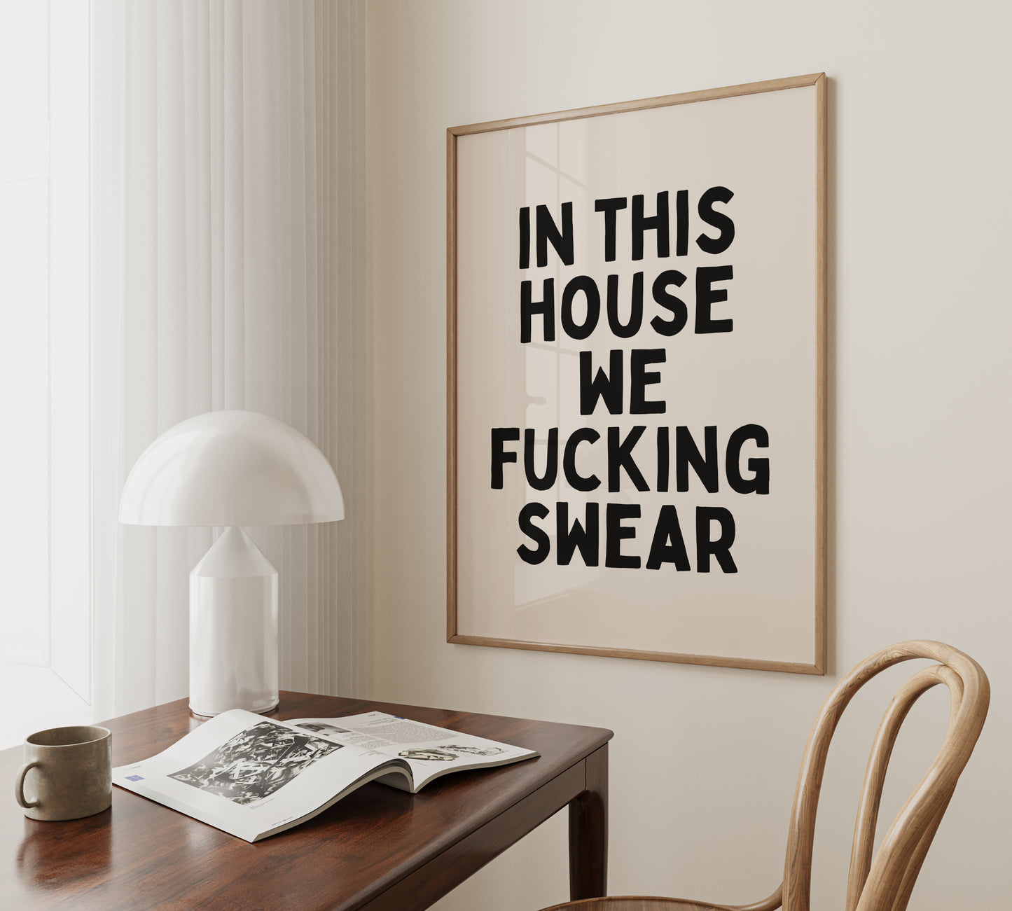 In This House We Fucking Swear | Black and Cream | Art Print