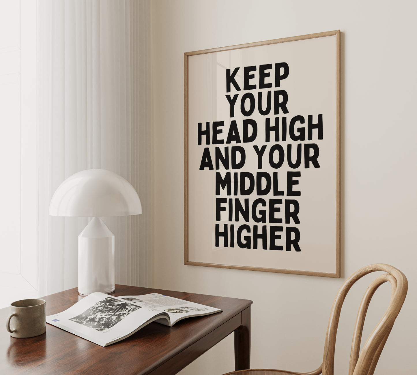 Keep Your Head High And Your Middle Finger Higher | Black and Cream | Art Print