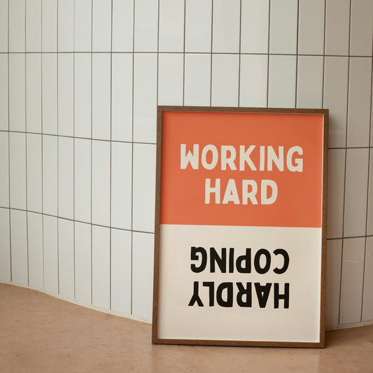 Working Hard / Hardly Coping | Coral, Black & Cream | Art Print