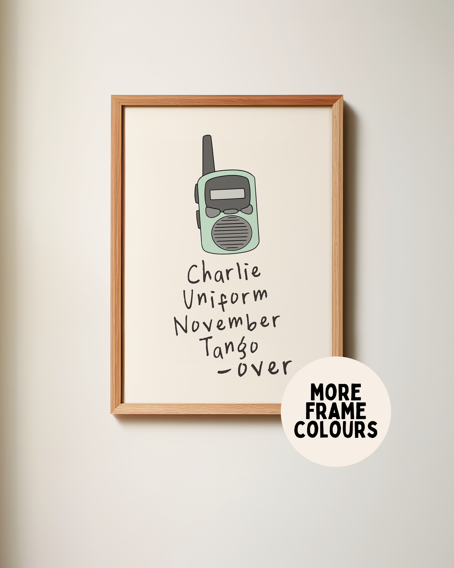 Framed | Charlie Uniform November Tango Over | Blue and Cream Walkie Talkie | Art Print