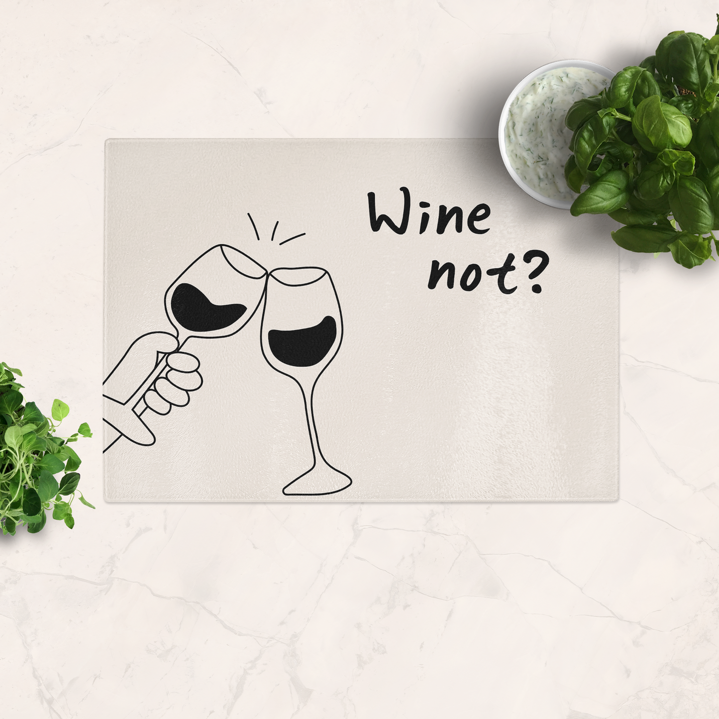 Wine Not? | Black and Cream | Glass Chopping Board