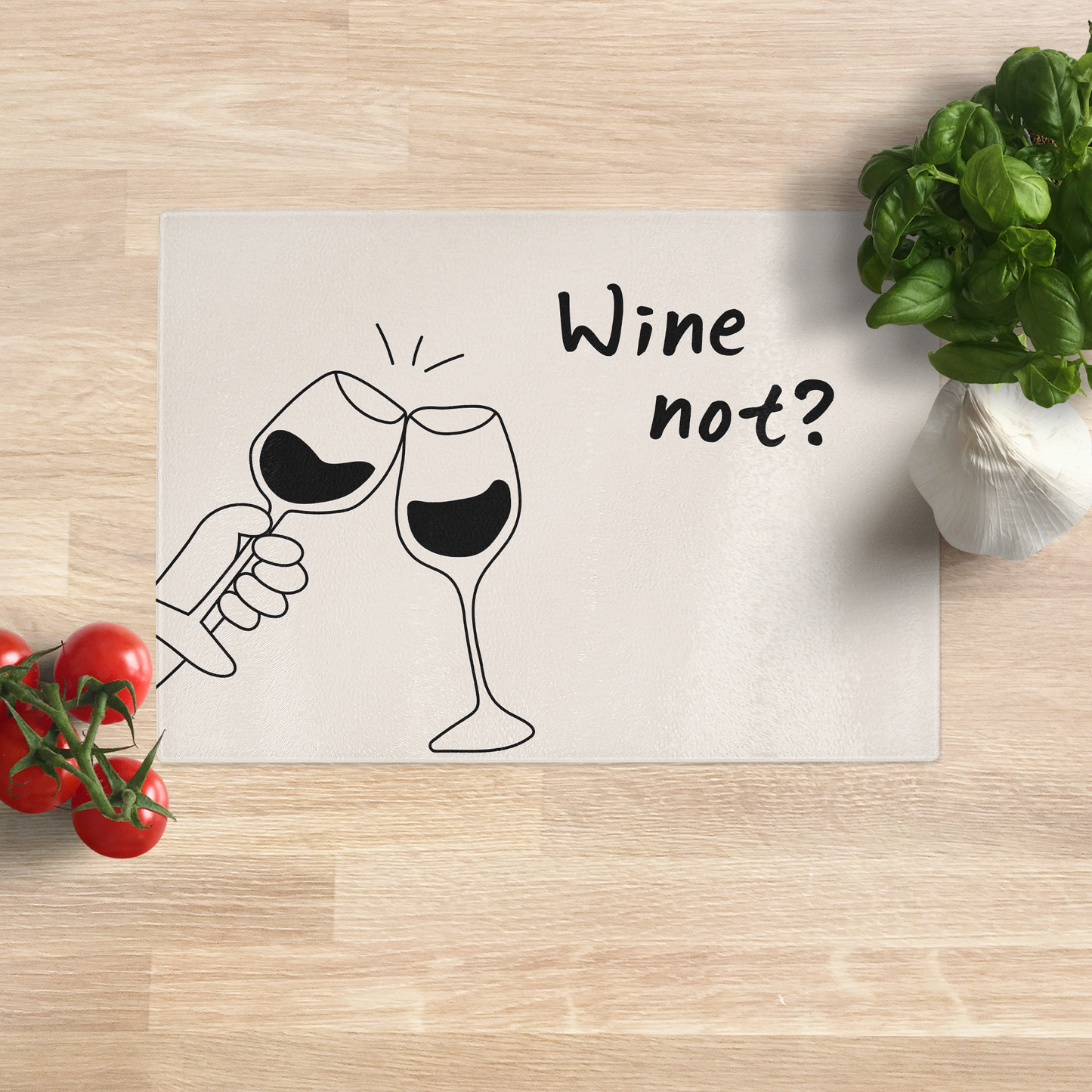 Wine Not? | Black and Cream | Glass Chopping Board