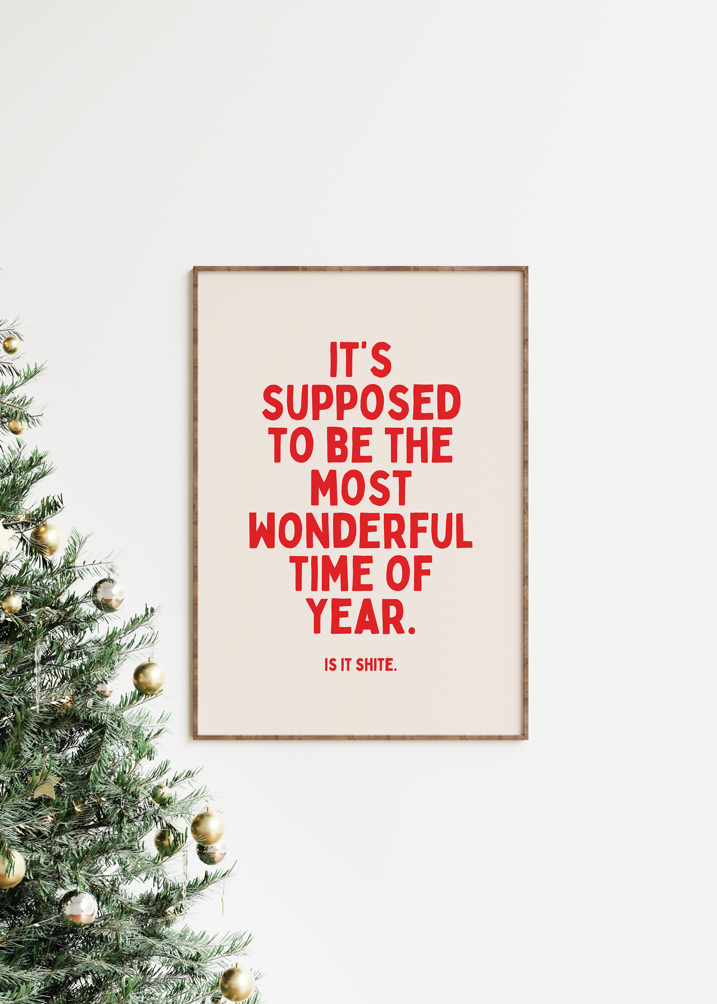 It's Supposed To Be The Most Wonderful Time Of Year | Red and Cream | Christmas Art Print