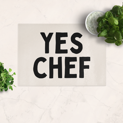 Yes Chef | Black and Cream | Glass Chopping Board