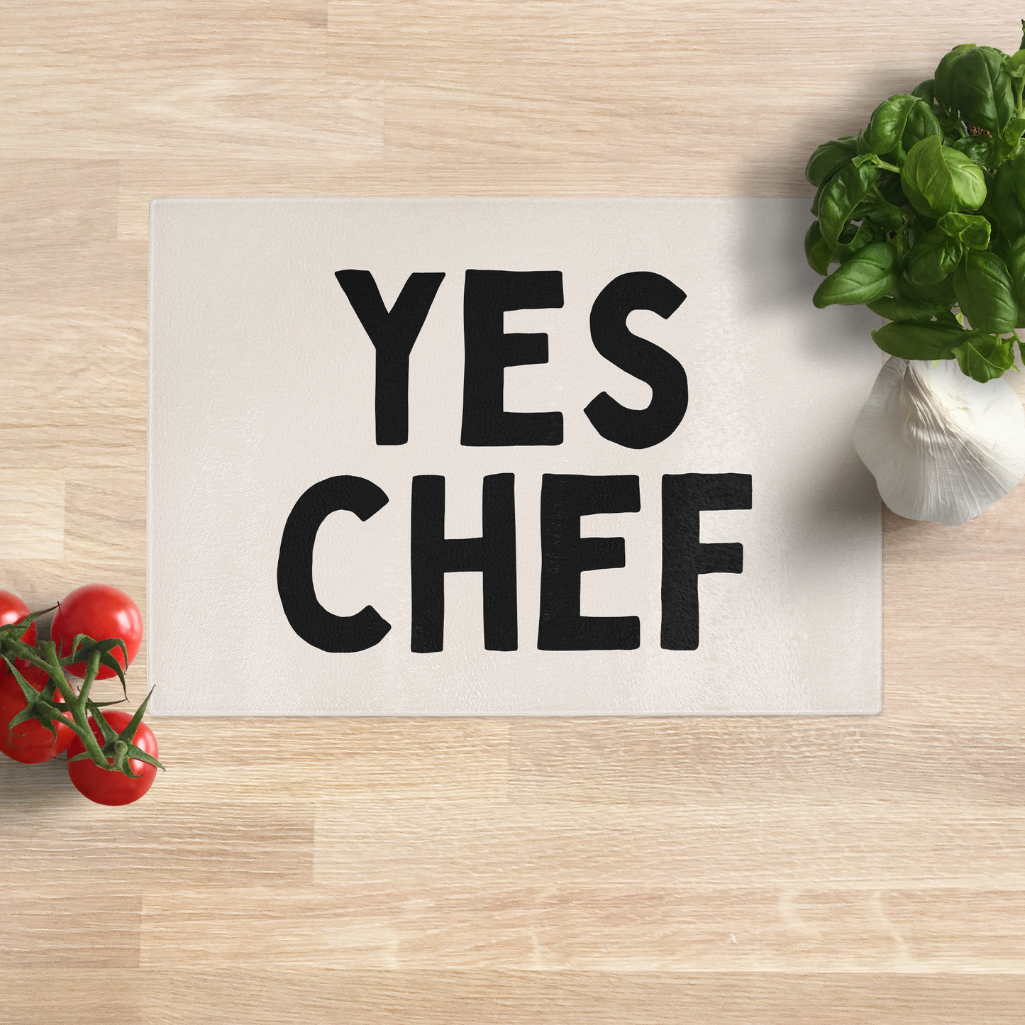 Yes Chef | Black and Cream | Glass Chopping Board