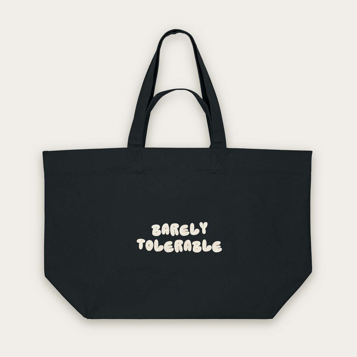 Barely Tolerable | Tote Bag in Black (18462_Barely-Tolerable_STAU117_Black_Tote-Bag_Mockup.png)