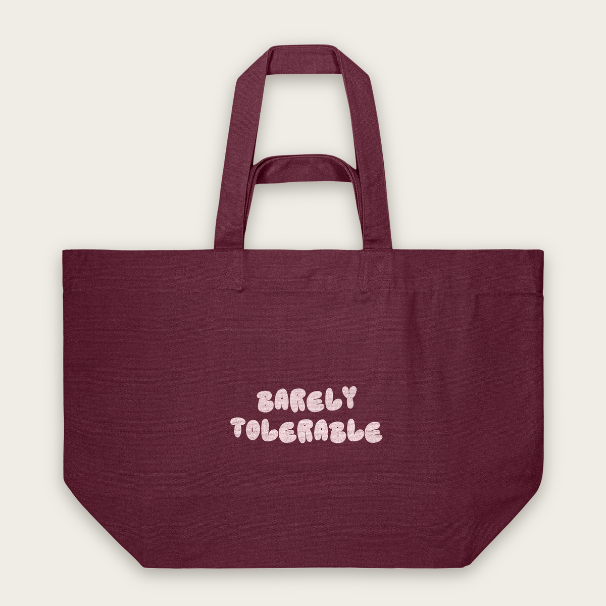 Barely Tolerable | Tote Bag in Burgundy (18470_Barely-Tolerable_STAU117_Burgundy_Tote-Bag_Mockup.png)