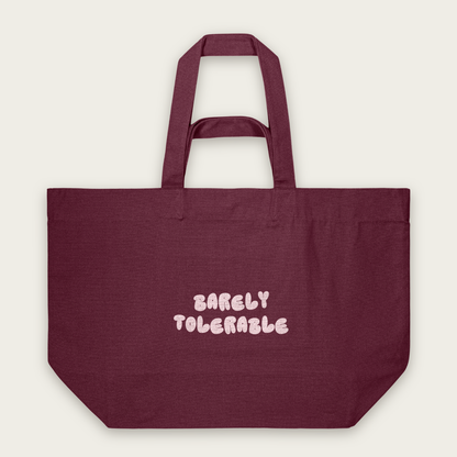 Barely Tolerable | Tote Bag in Burgundy (18470_Barely-Tolerable_STAU117_Burgundy_Tote-Bag_Mockup.png)