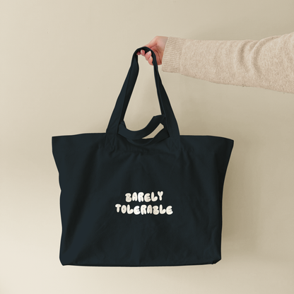 Barely Tolerable | Tote Bag (lifestyle-1-18462_Barely-Tolerable_STAU117_Black_Tote-Bag.png)
