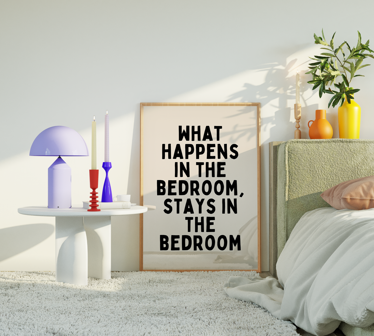 What Happens In The Bedroom, Stays In The Bedroom | Black and Cream | Art Print