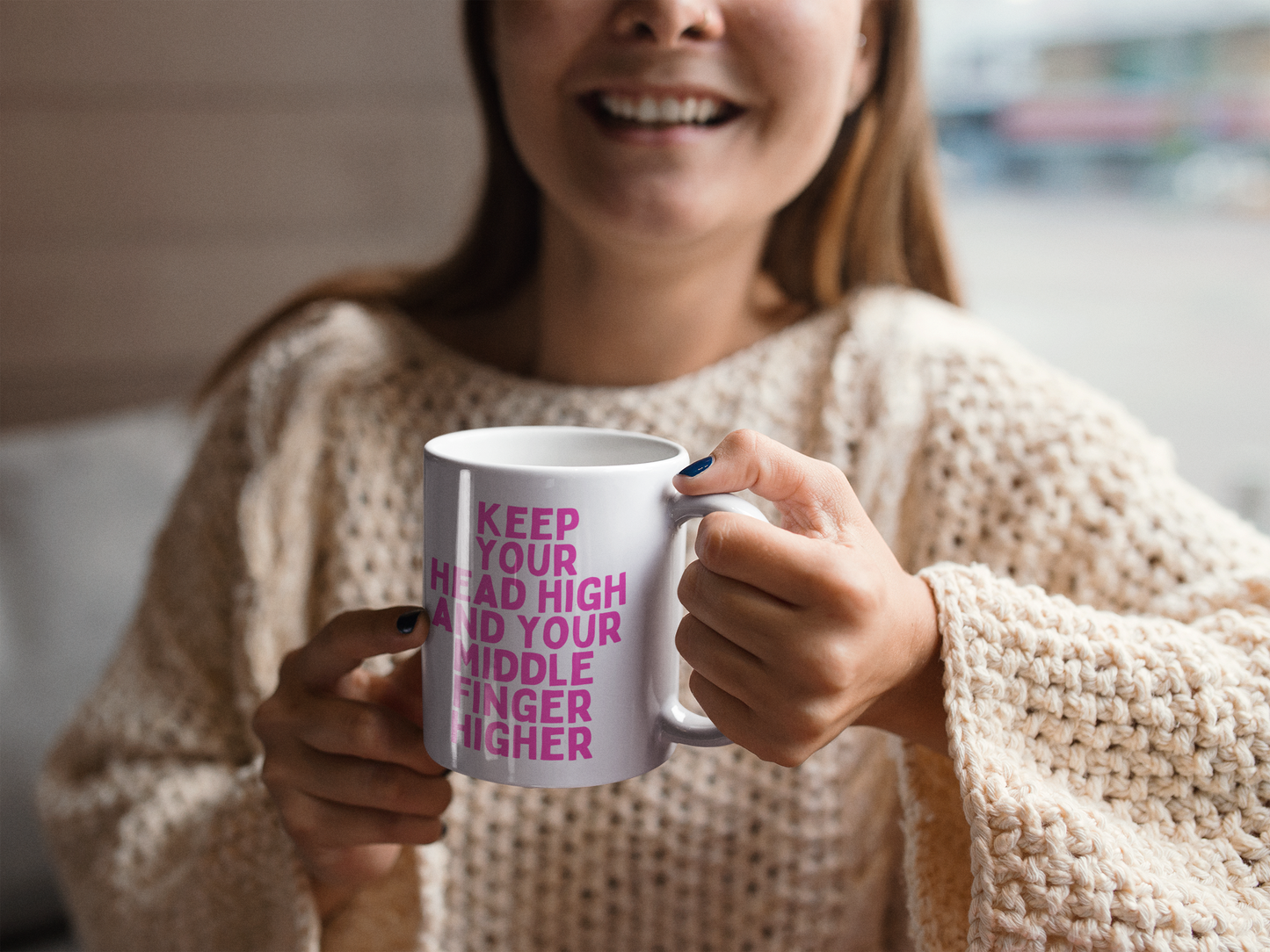 Keep You Head High And Your Middle Finger Higher | Hot Pink | Ceramic Mug