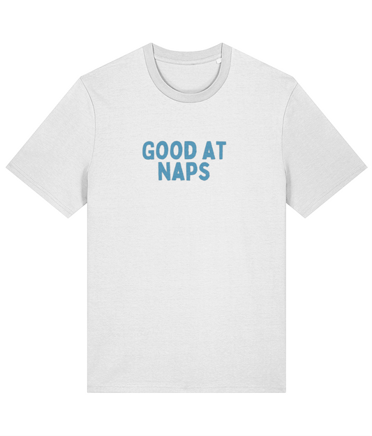 Good At Naps | Blue Graphic | Organic Unisex T Shirt