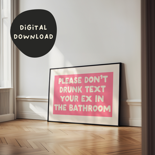 Digital Download | Please Don't Drunk Text Your Ex In The Bathroom | Landscape | Pink and Cream