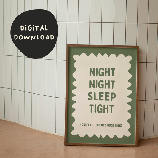 Digital Download | Night Night Sleep Tight | Olive Green and Cream