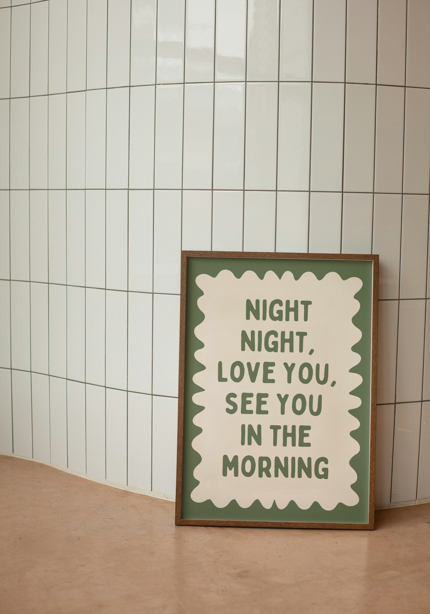 Night Night, Love You | Olive Green and Cream | Wall Art Print