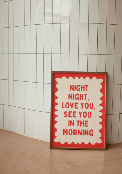 Night Night, Love You | Red and Cream | Wall Art Print