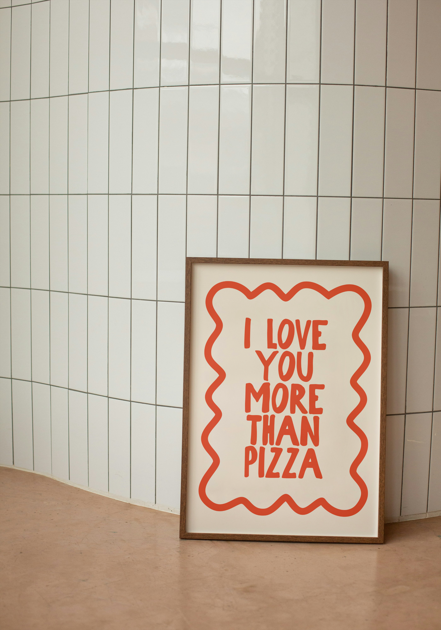 I Love You More Than Pizza | Red and Cream | Art Print