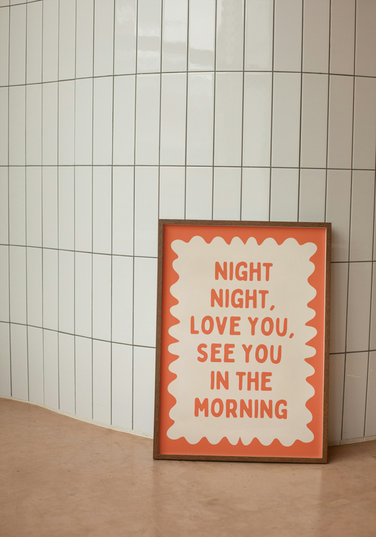 Night Night, Love You | Coral and Cream | Wall Art Print