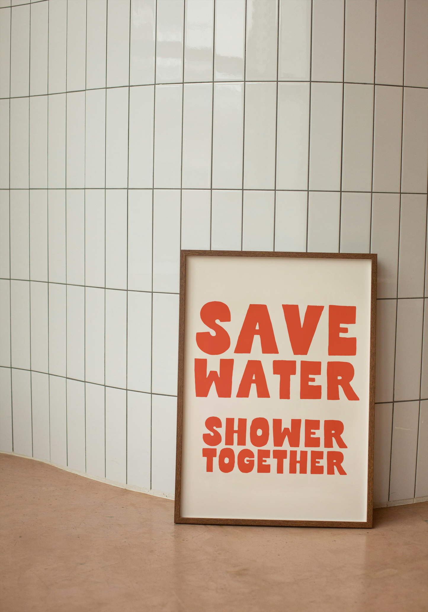 Save Water Shower Together | Red and Cream | Art Print