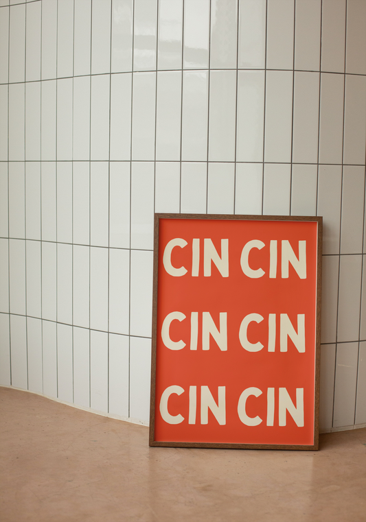 Cin Cin Cin | Cream and Red | Art Print