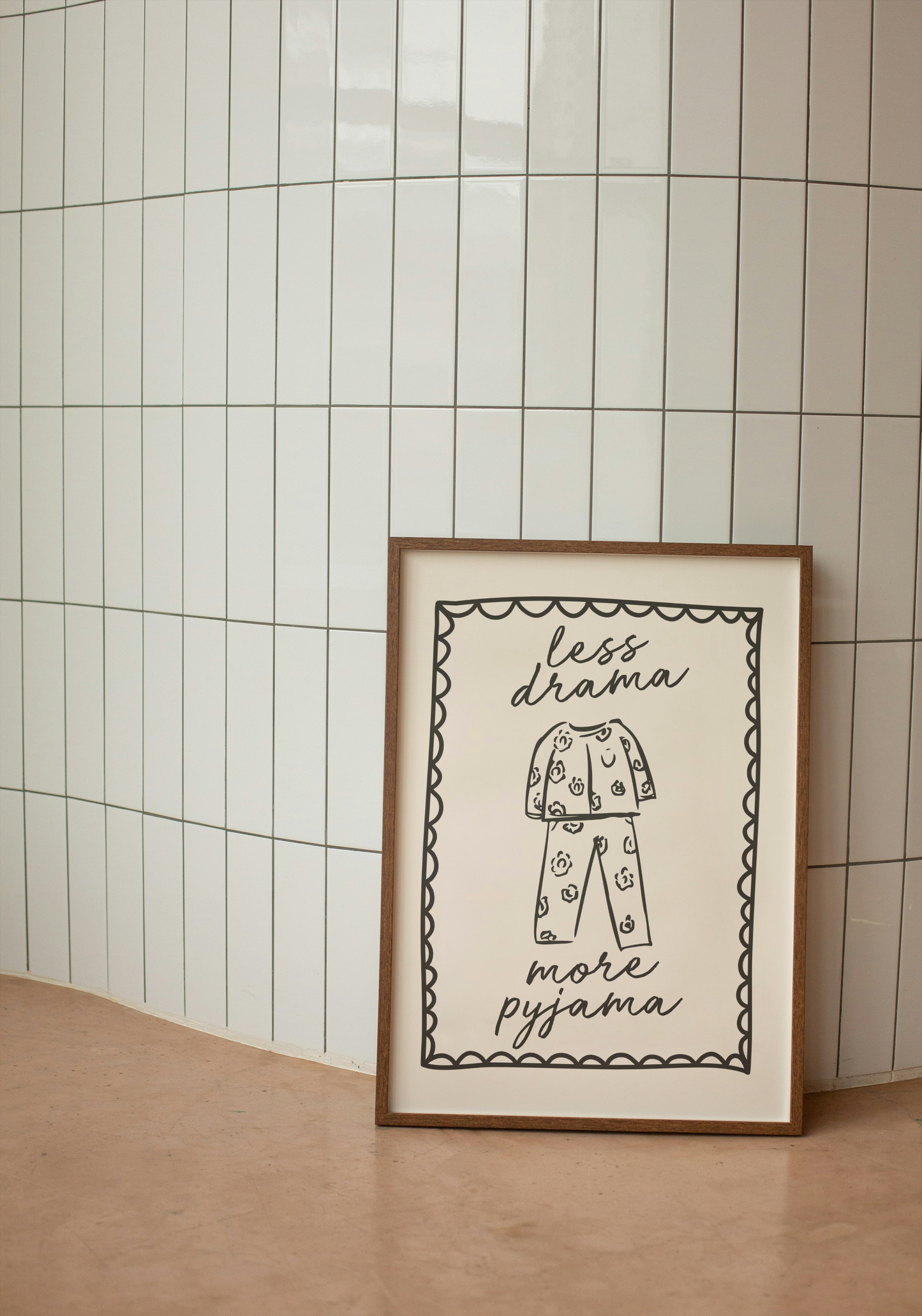 Less Drama More Pyjama | Charcoal and Cream | Art Print