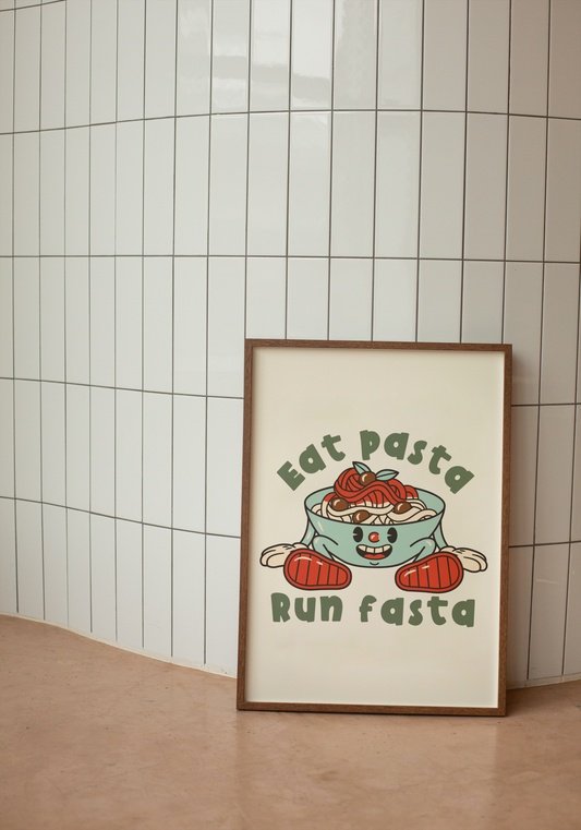 Eat Pasta Run Fasta | Retro | Green and Cream | Art Print