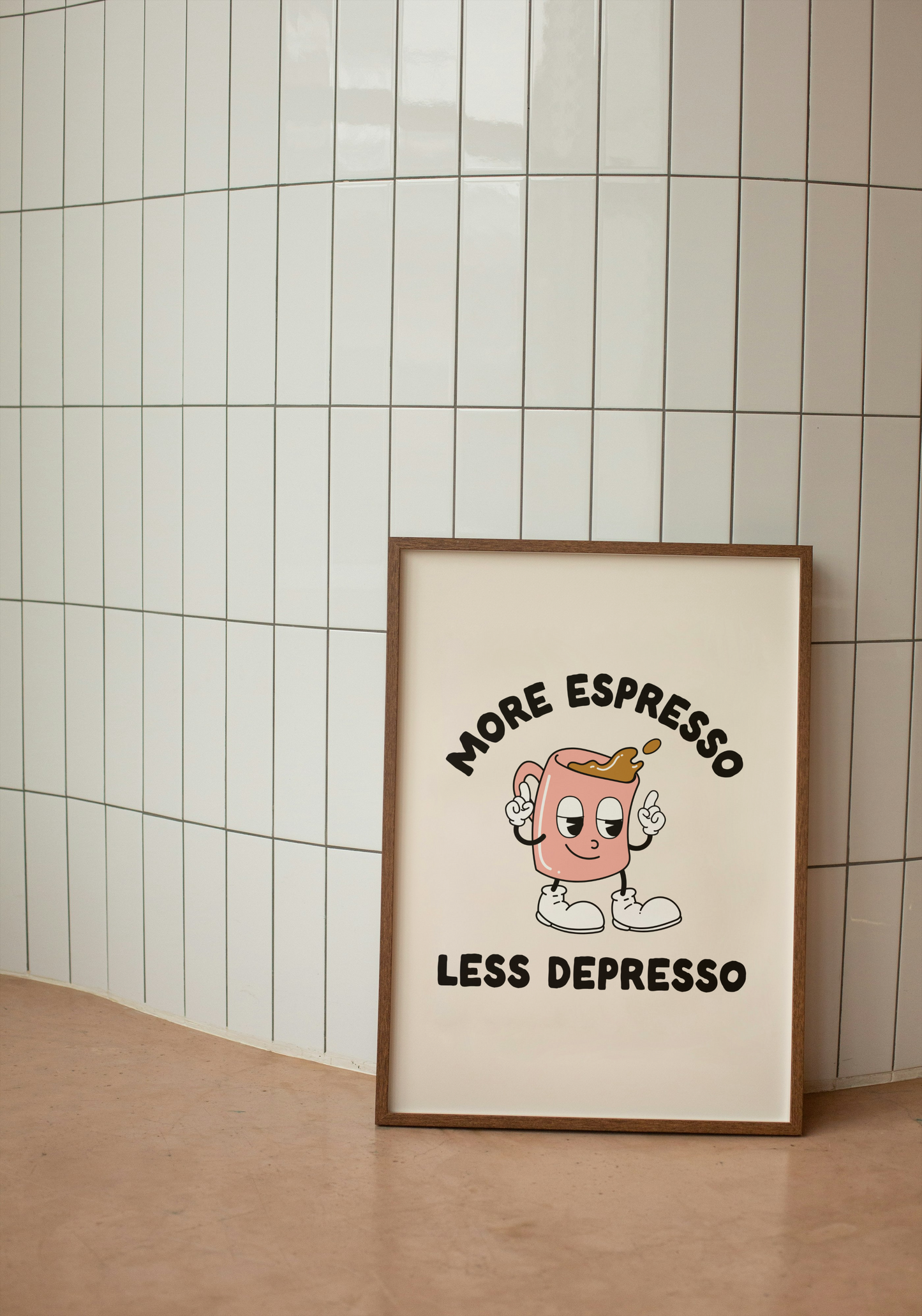 More Espresso, Less Depresso | Peach and Black | Art Print