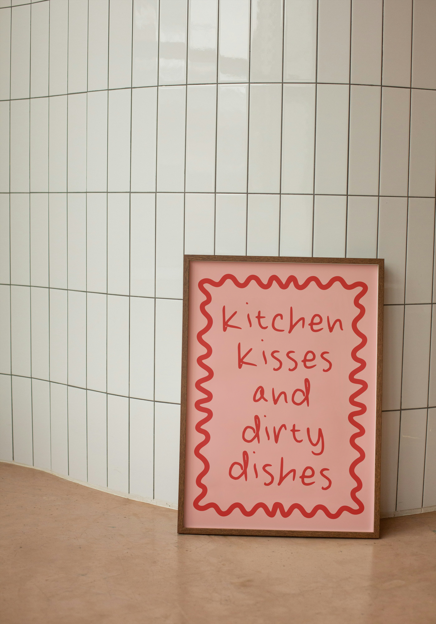 Kitchen Kisses And Dirty Dishes | Red and Dusty Pink | Art Print