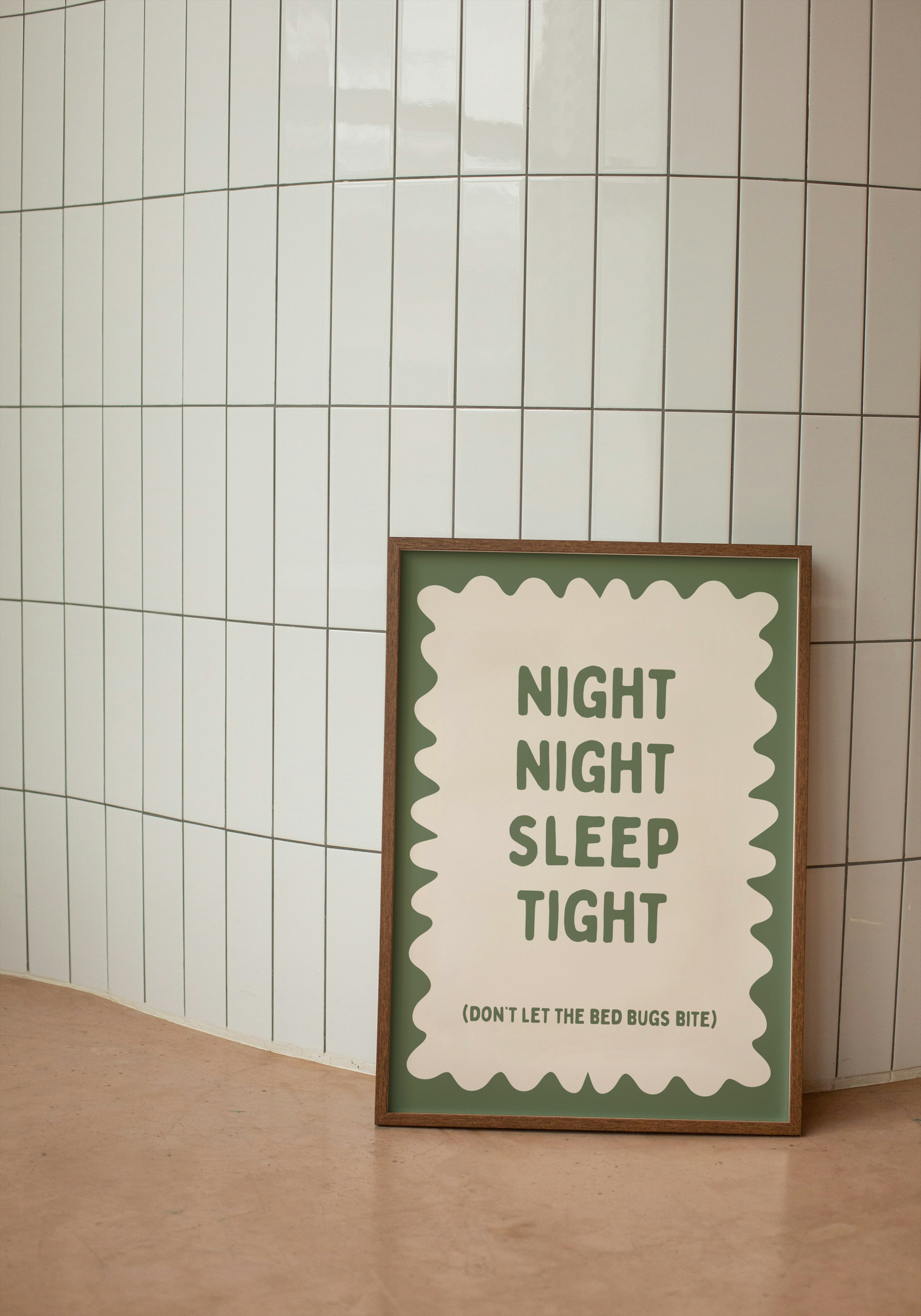 Night Night Sleep Tight | Olive Green and Cream | Art Print