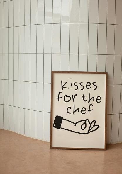 Kisses For The Chef | Black and Cream | Art Print