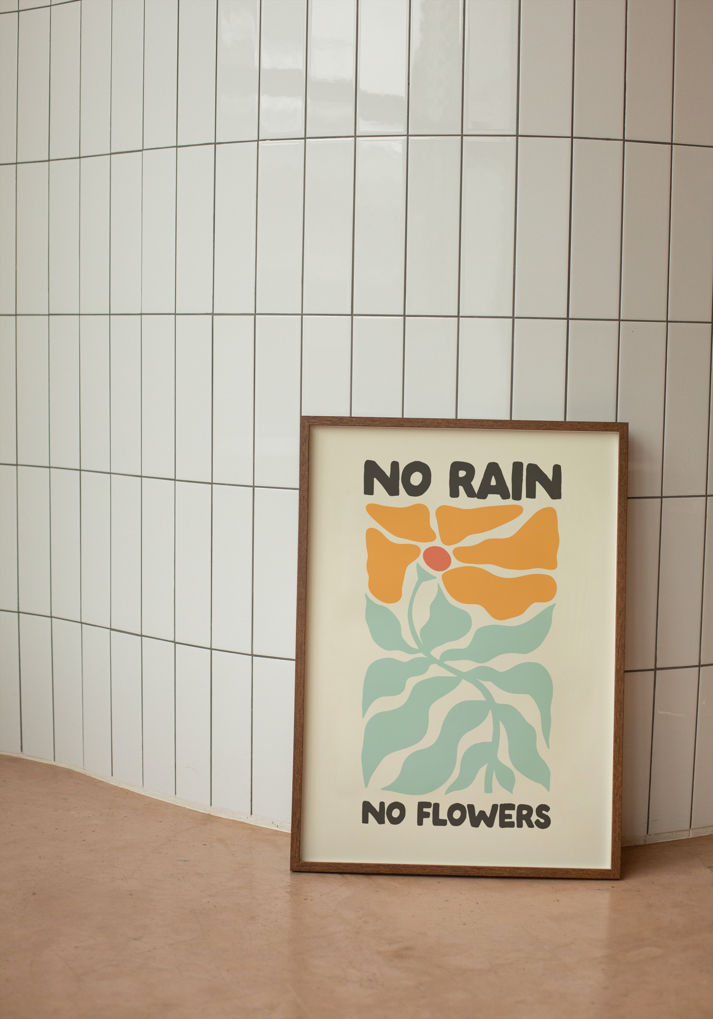 No Rain No Flowers | Charcoal and Cream | Art Print