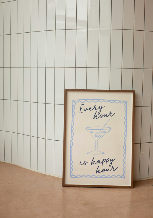 Every Hour Is Happy Hour | Cornflower Blue, Navy and Cream | Art Print