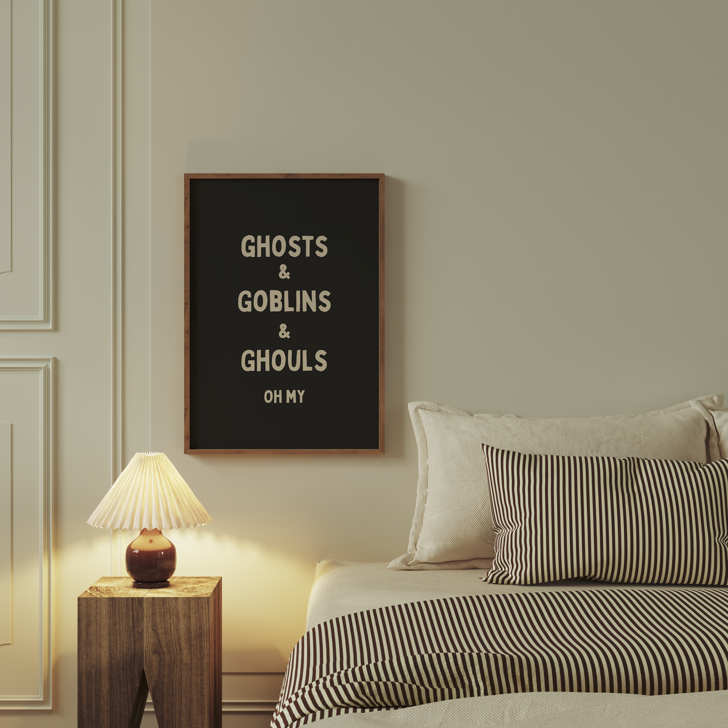 Ghosts & Goblins & Ghouls Oh My | Cream and Charcoal | Art Print