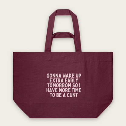 Gonna Wake Up Extra Early Tomorrow | Tote Bag in Burgundy (18541_Gonna-Wake-Up-Extra-Early_STAU117_Burgundy_Tote-Bag_Mockup.png)
