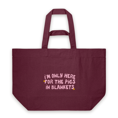 I'm Only Here For The Pigs In Blankets | Tote Bag in Burgundy (18388_I'm-Only-Here-For-The-Pigs-In-Blankets_STAU117_Burgundy_Tote-Bag_Mockup.png)