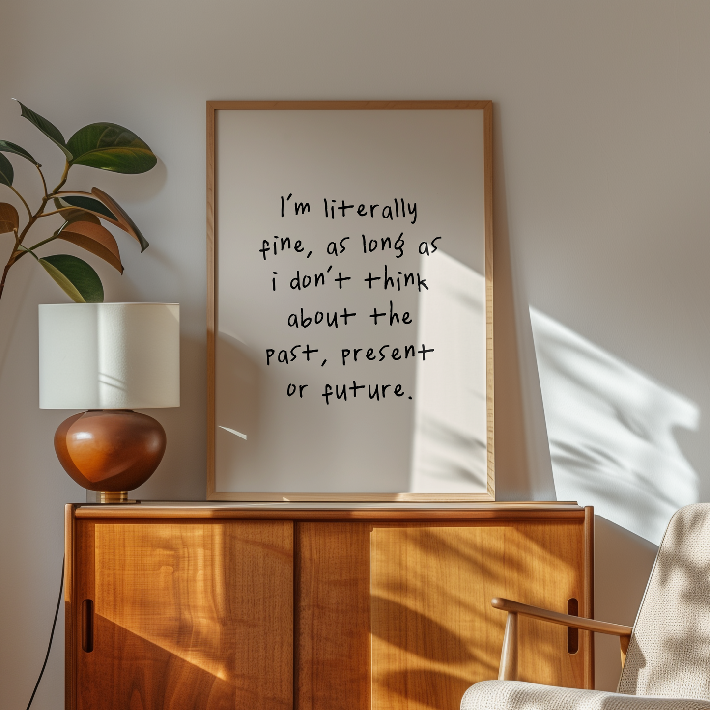 I'm Literally Fine, As Long As I Don't Think About The Past, Present Or The Future | Black and Cream | Art Print