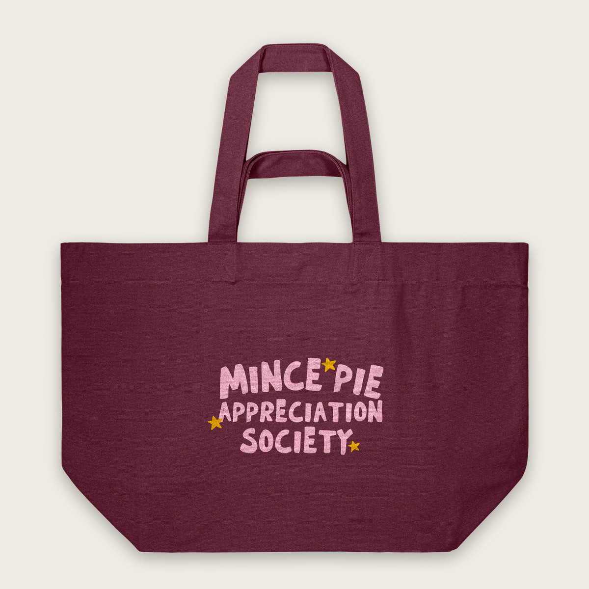 Mince Pie Appreciation Society | Tote Bag in Burgundy (18397_Mince-Pie-Appreciation-Society_STAU117_Burgundy_Tote-Bag_Mockup.png)