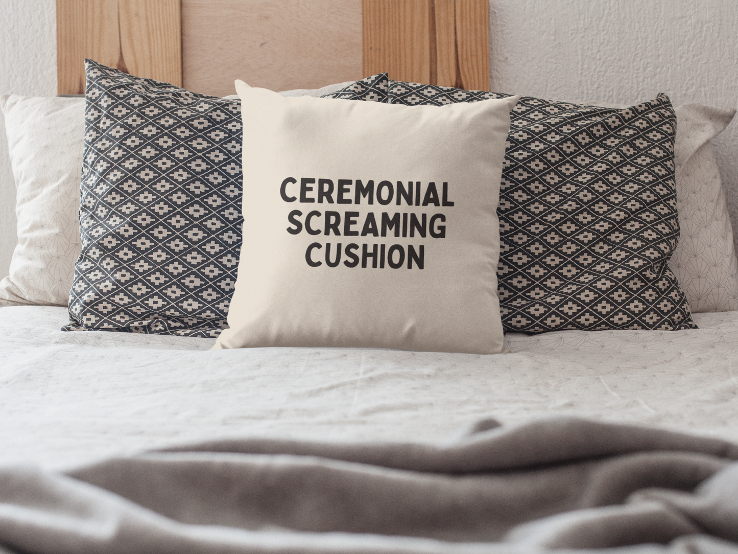 Ceremonial Screaming Cushion | Black and Cream | Cushion