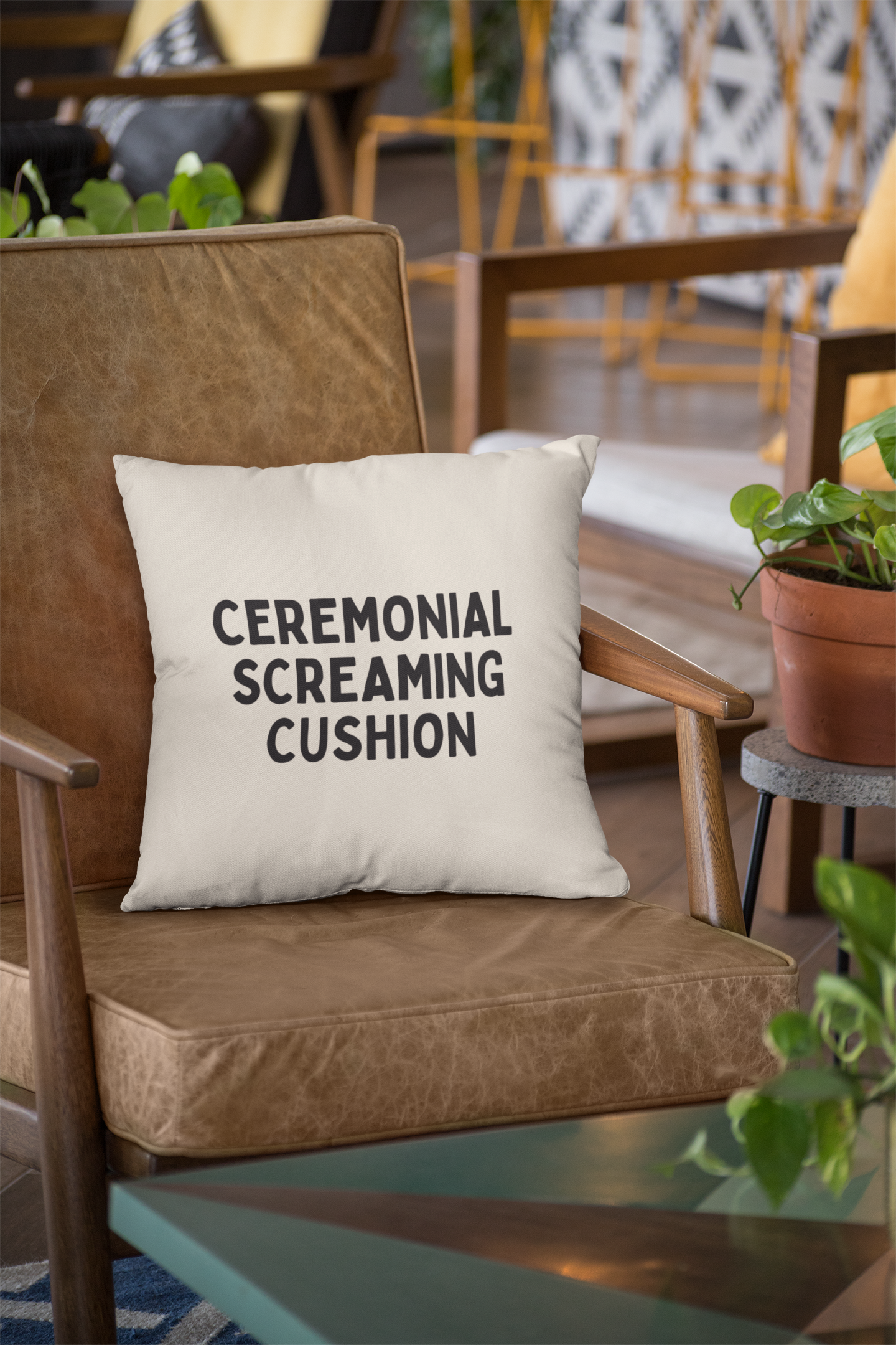 Ceremonial Screaming Cushion | Black and Cream | Cushion