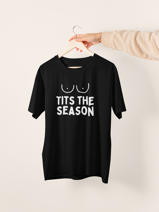 Tits The Season | White Graphic | Christmas Organic Unisex T Shirt