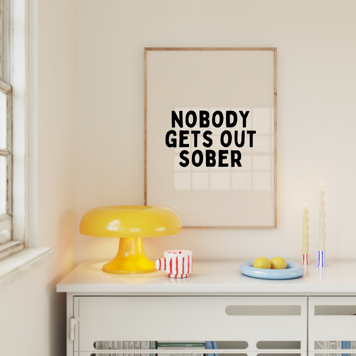 Nobody Gets Out Sober | Black and Cream | Art Print