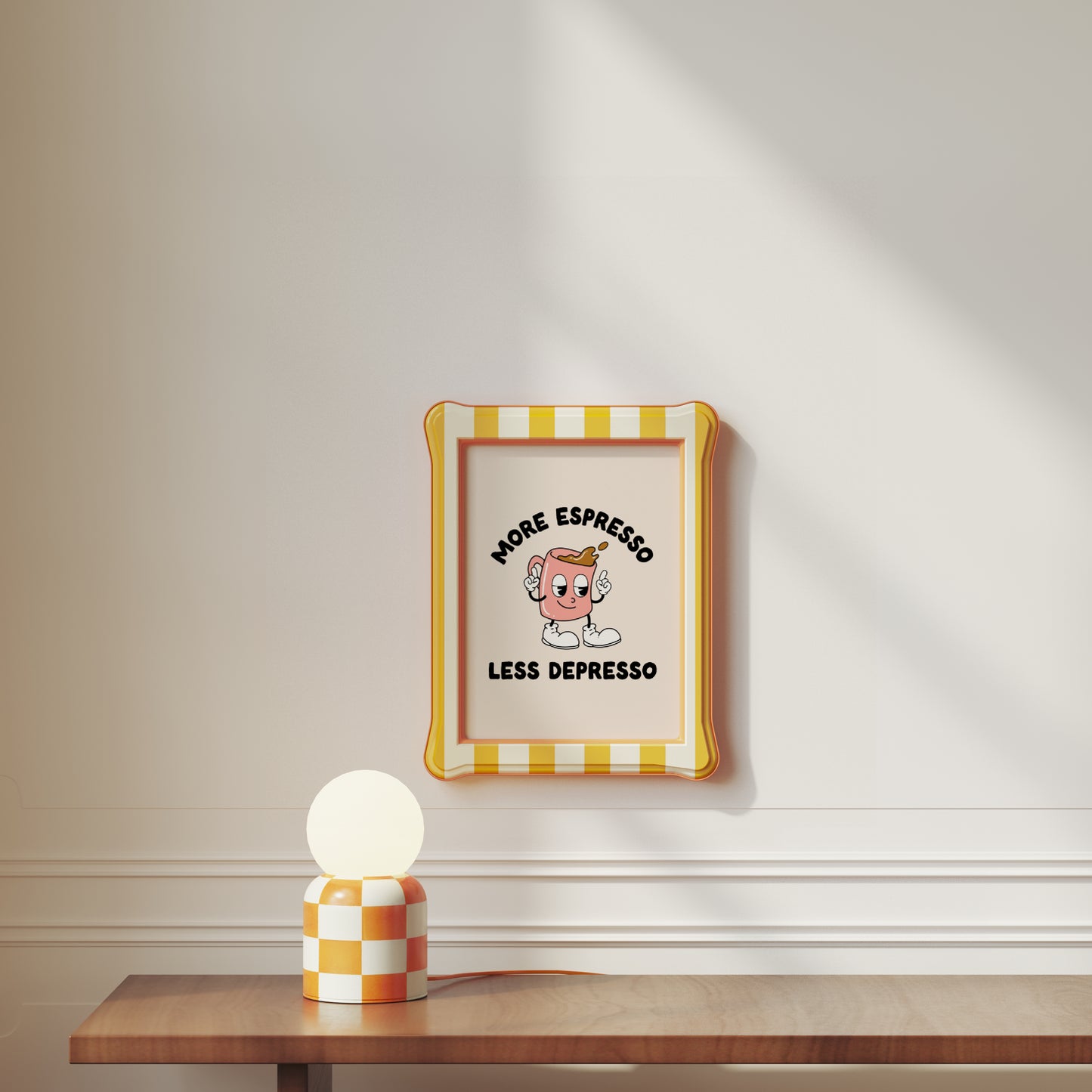 More Espresso, Less Depresso | Peach and Black | Art Print