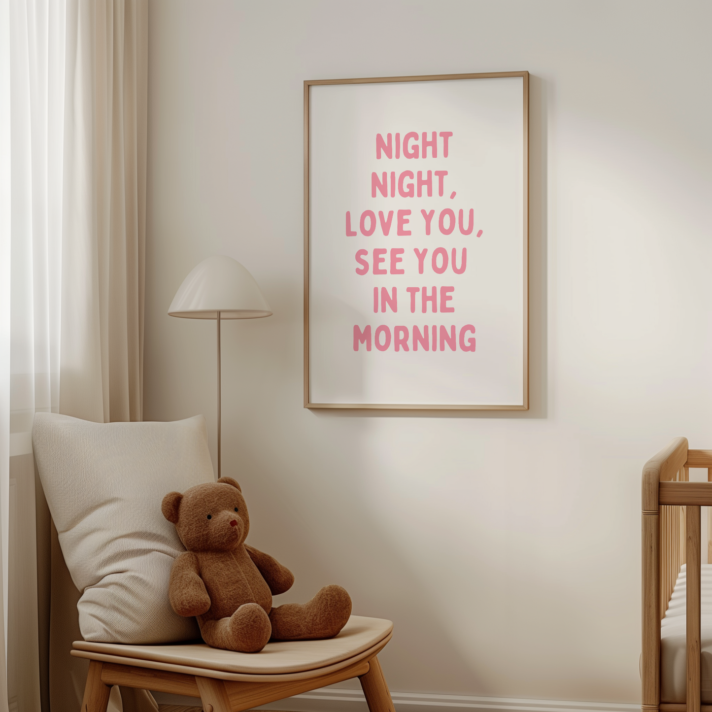 Night Night, Love You, See You In The Morning | Blush Pink and White | Art Print