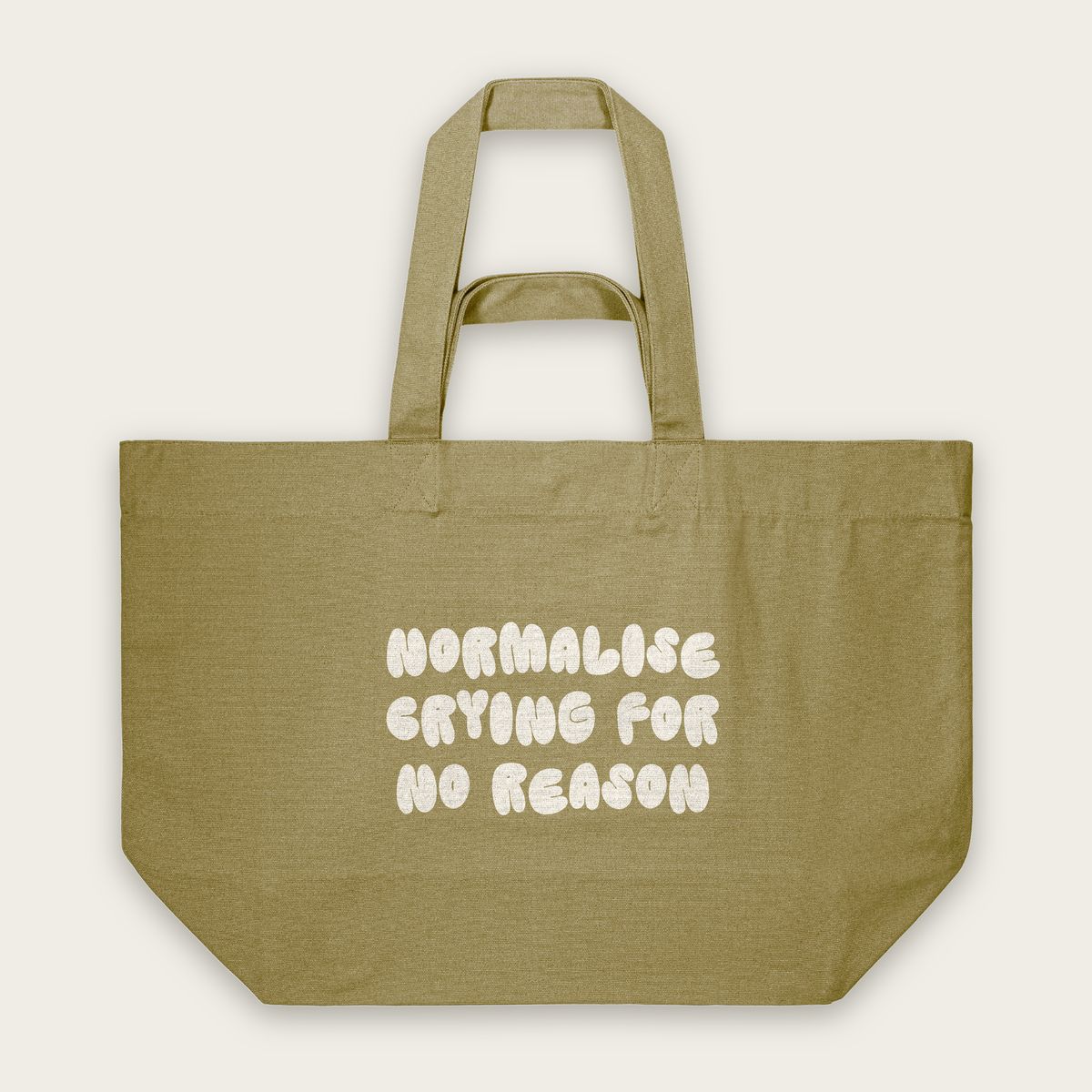 Normalise Crying For No Reason | Tote Bag in Faded Olive (18679_Normalise-Crying-For-No-Reason_STAU117_Faded-Olive_Tote-Bag_Mockup.png)